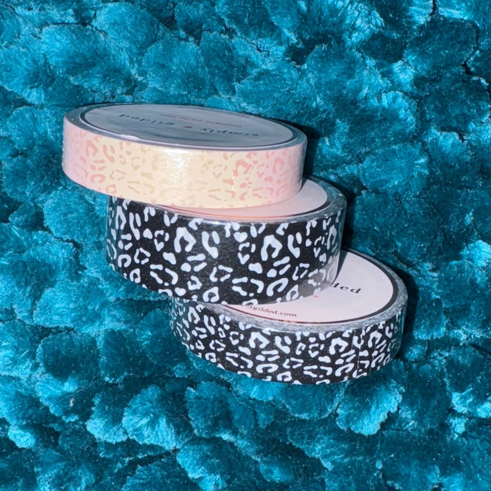 Simply gilded black pink cheetah leopard print washi tape 3 rolls new sealed